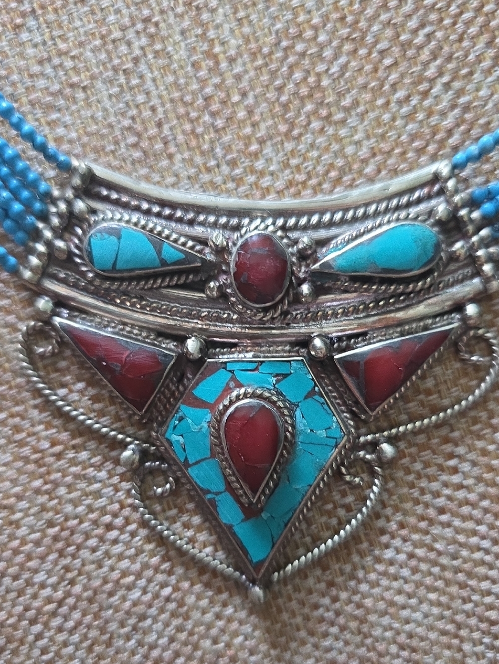 Bohemian Turquoise & Red Inlay Statement Necklace - Women Jewelry